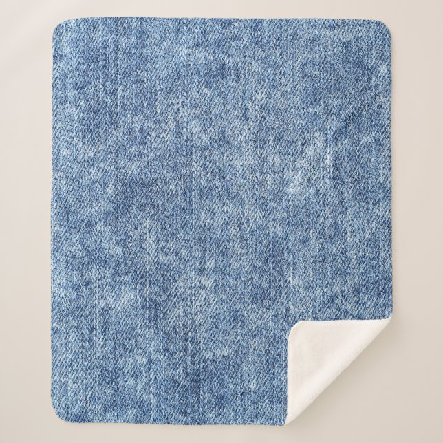 Säure waschen blaue Denim, nah-up Textur. Sherpadecke (Vorderseite)