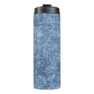 Säure waschen blaue Denim, nah-up Textur. Thermosbecher