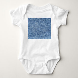 Säuregewaschenes blaues Denim, Nahaufnahme-Textur. Baby Strampler