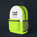 Säuregrün | Personalisiertes Firmenlogo und Text Bedruckter Rucksack<br><div class="desc">Grüne und weiße Säure | Personalisiertes Firmenlogo und beruflich druckter Textrücksatz</div>