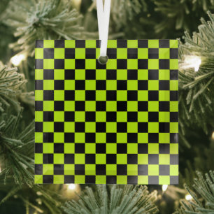 Säuregrün-schwarzes Schachbrettmuster Ornament Aus Glas