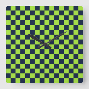 Säuregrün-schwarzes Schachbrettmuster quadratische Wanduhr