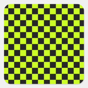 Säuregrün-schwarzes Schachbrettmuster Quadratischer Aufkleber