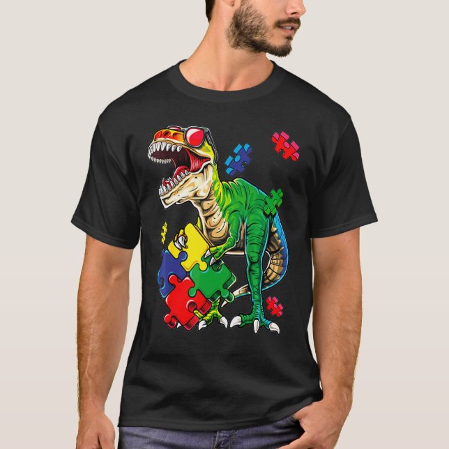 Saurus Dinosaur Saurus Autismus-Bewusstsein T-Shirt (Vorderseite)