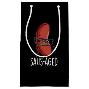 Saus-aged Funny Old Sausage Puns Dark BG Kleine Geschenktüte
