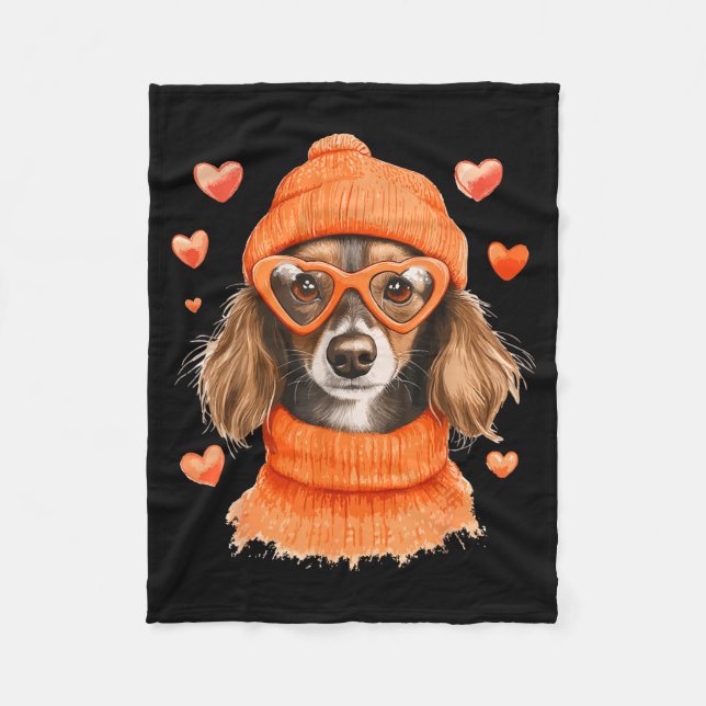 Sausage Dog Heart Doxie Girl Valentine's Day Women Fleecedecke (Vorderseite)