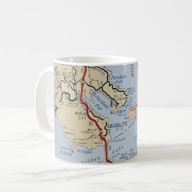 Sausalito Mill Valley Karte Kaffeetasse (Vorderseite Links)