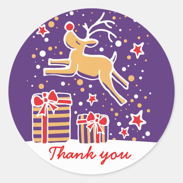 Saut de rennes de Noël merci autocollant (Devant)