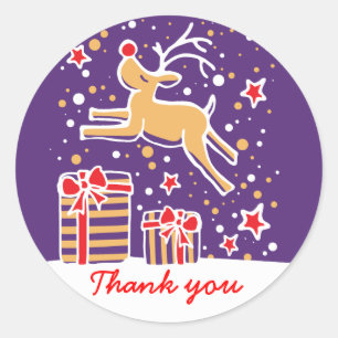 Saut de rennes de Noël merci autocollant