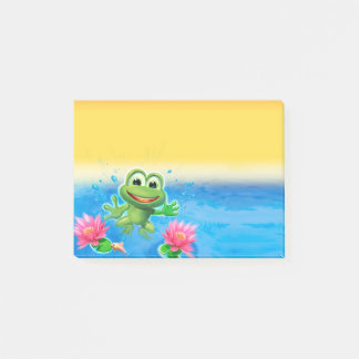 Saut du bloc de note de post-it de grenouille