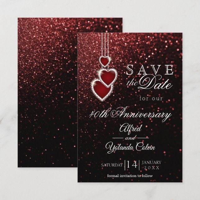 Sauvegarder la Date - Invitation Rouge à Paillette (Devant / Derrière)