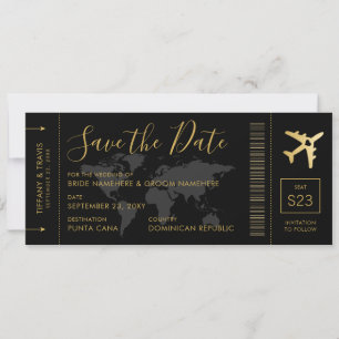 Sauver la Date Carte du Monde Dorée Carte d'Embarq