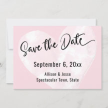 Sauver la Date Cœur Aquarelle Blanche sur Carte Ro