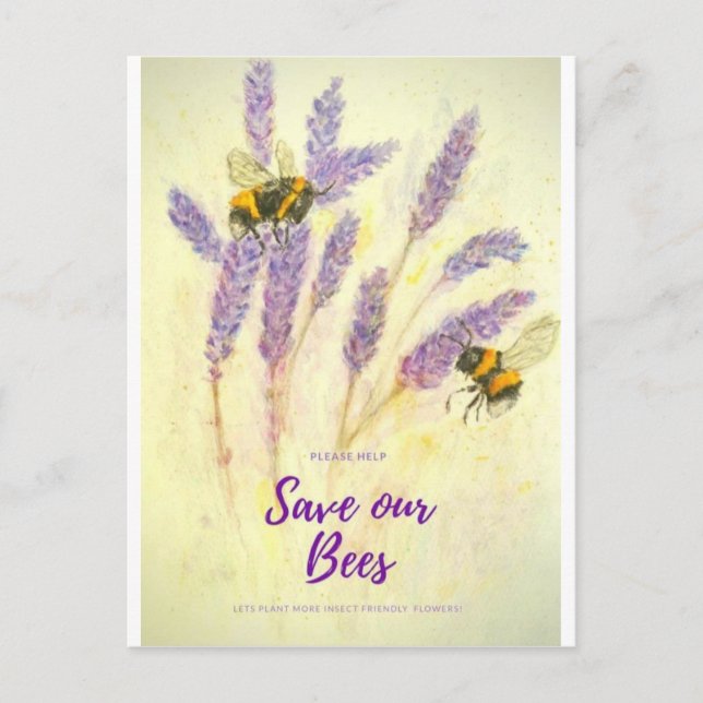 SAUVER NOS ABEILLES belle carte postale aquarelle  (Devant)