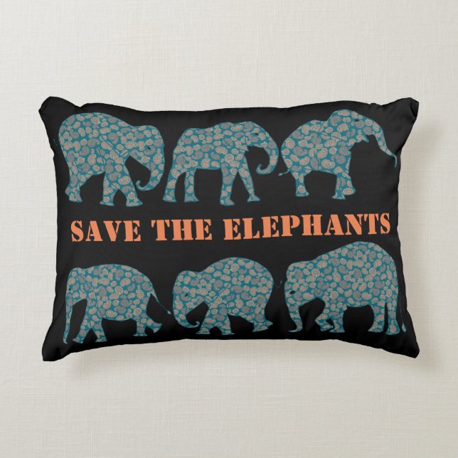 Sauvez les éléphants Paisley sur le Coussin noir (Devant)