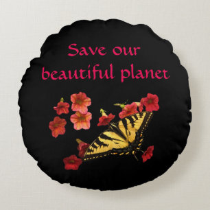 Sauvez notre coussin rond de fleurs de papillon de