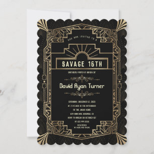 Savage 16. Gold Art Deco Great Gatsby 20 Einladung