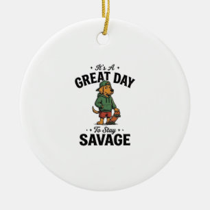 Savage Dog Vintage Gravur T-Shirt Design_1 Keramik Ornament