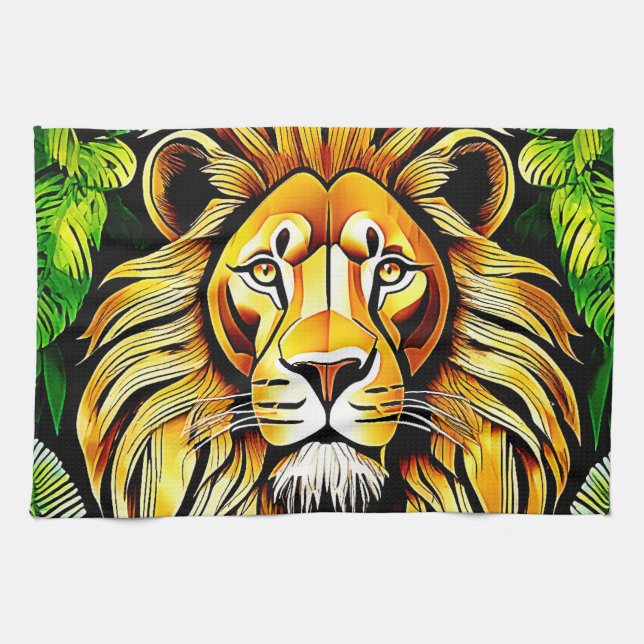 Savanna Lion Leaf Design Geschirrtuch (Horizontal)