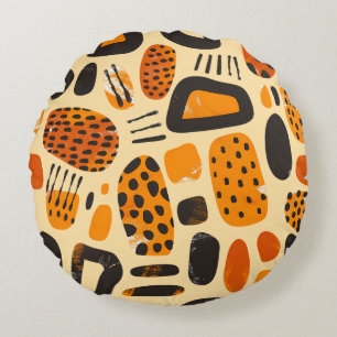 "Savanna Pop: Stammesvibes in Orange & Black" Rundes Kissen