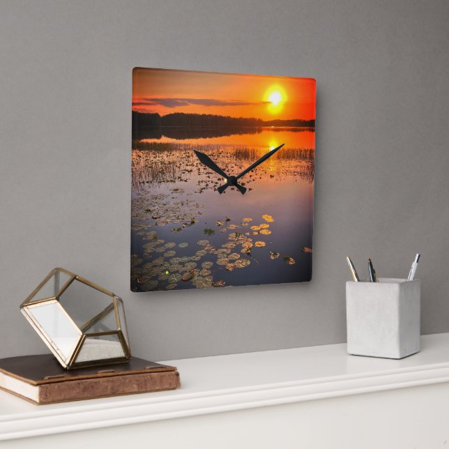 "Savanna Sunset" Wall Clock Quadratische Wanduhr (Büro)
