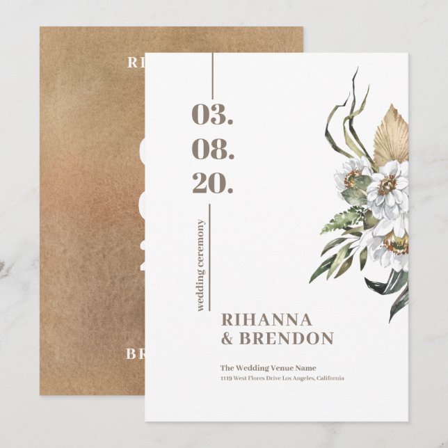 Savanna Wasserfarben Blume Bouquet Einladung (Vorne/Hinten)