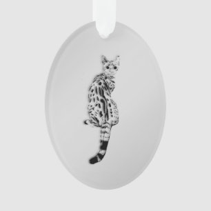 Savannah Cat Silver Ornament