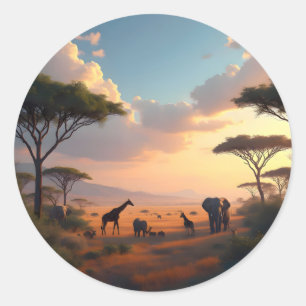 Savannah Dawn – Afrikanische Sonnenaufgang-Landsch Runder Aufkleber