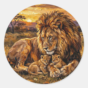 Savannah-Familienlöwen-Aufkleber Arte a Oil Wild Runder Aufkleber