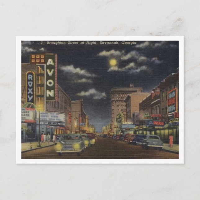 Savannah GA, Broughton St, View 1940s Postkarte (Vorderseite)