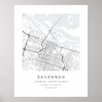 Savannah GA Minimalistische Stadtplan-Kunstprint