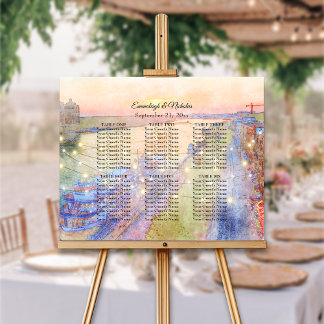 Savannah GA River Street Sunset Wedding Seat Chart Poster