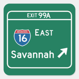 Savannah, GA Road Sign Quadratischer Aufkleber
