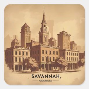 Savannah Georgia alte Skyline Quadratischer Aufkleber