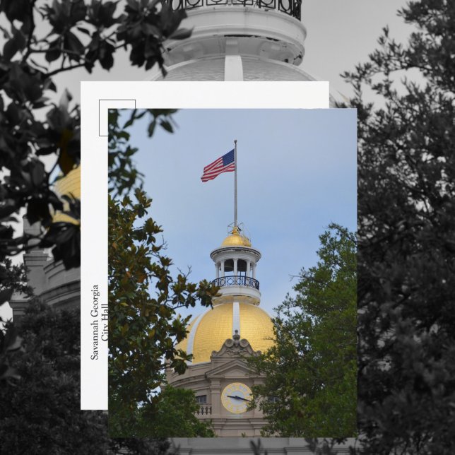 Savannah Georgia City Hall Gold Dome Fotografisch Postkarte (Von Creator hochgeladen)