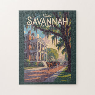 Savannah Georgia Horse Carriage Illustration Retro