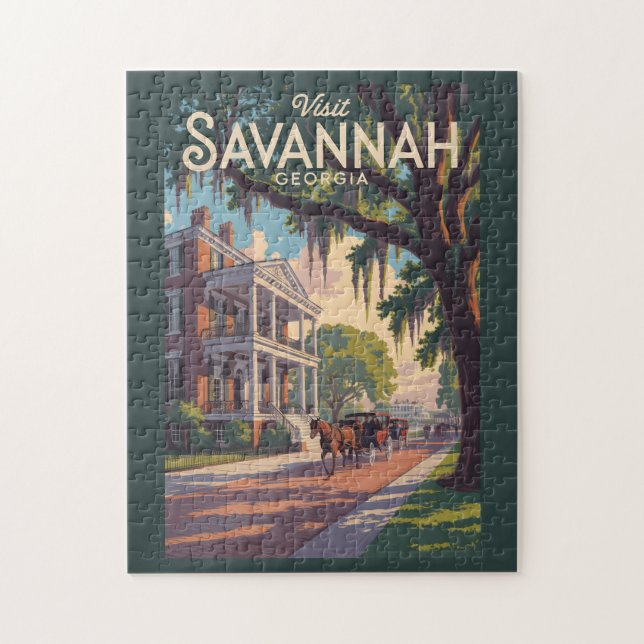 Savannah Georgia Horse Carriage Illustration Retro (Vertikal)