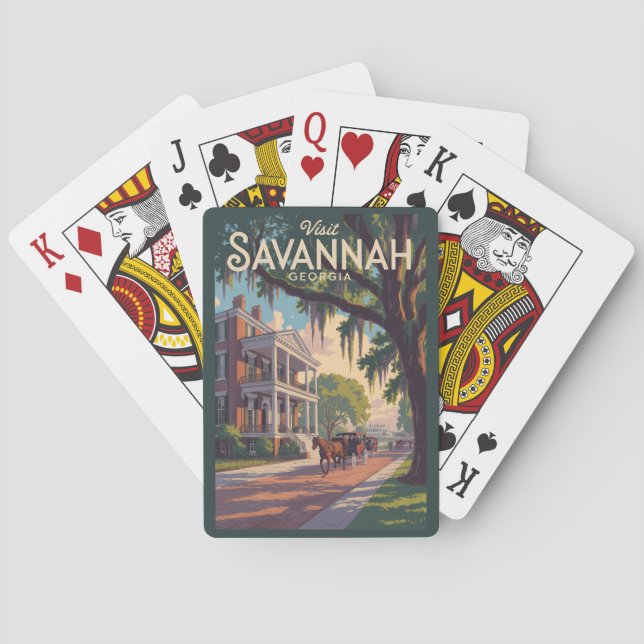 Savannah Georgia Horse Carriage Illustration Retro Spielkarten (Rückseite)