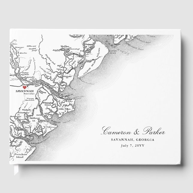 Savannah Georgia Karte Elegant Wedding Gästebuch (Vorderseite)