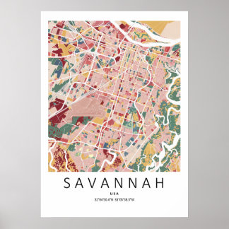 Savannah Georgia Karte Poster | Moderne Stadt Wand