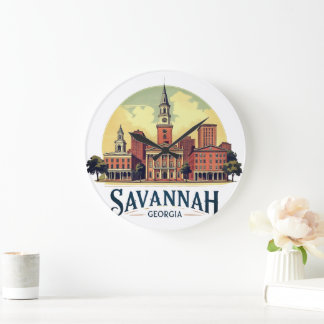 Savannah Georgia Skyline Große Wanduhr