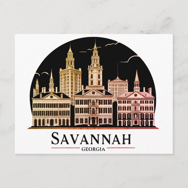 Savannah Georgia Skyline Postkarte (Vorderseite)
