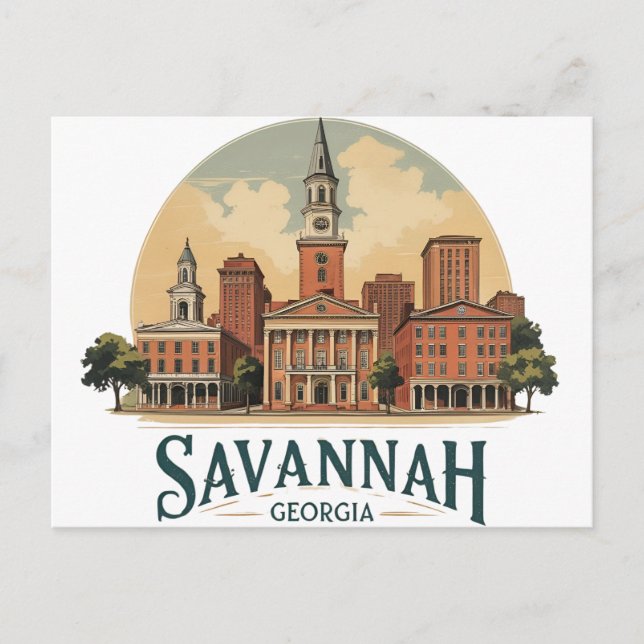 Savannah Georgia Skyline Postkarte (Vorderseite)