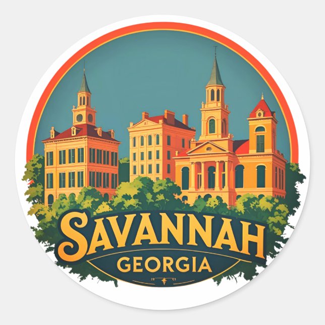 Savannah Georgia Skyline Runder Aufkleber (Vorderseite)