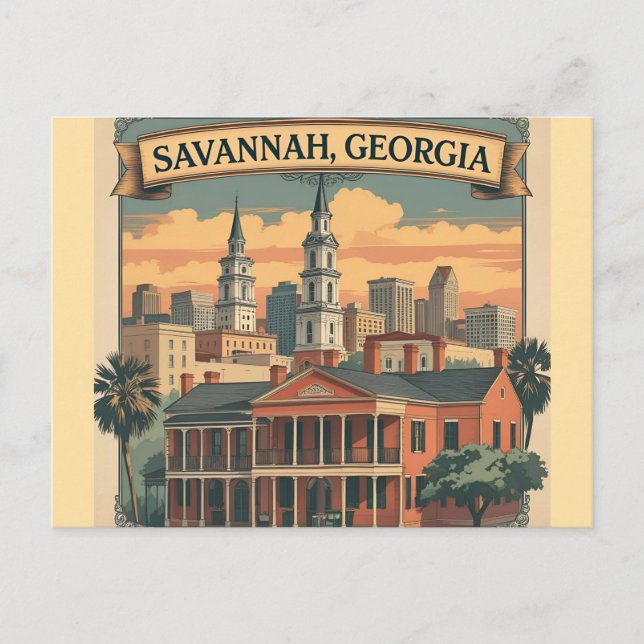 Savannah Georgia Skyline | Save Cityscape Postkarte (Vorderseite)