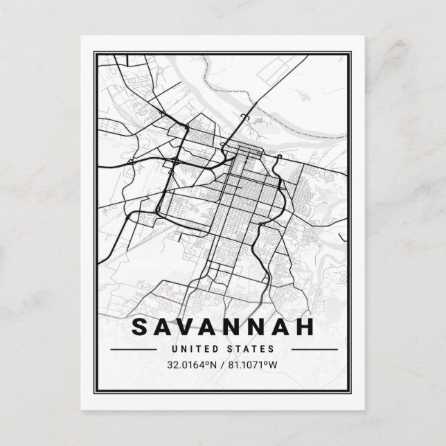 Savannah Georgia USA Travel City Map Postkarte (Vorderseite)