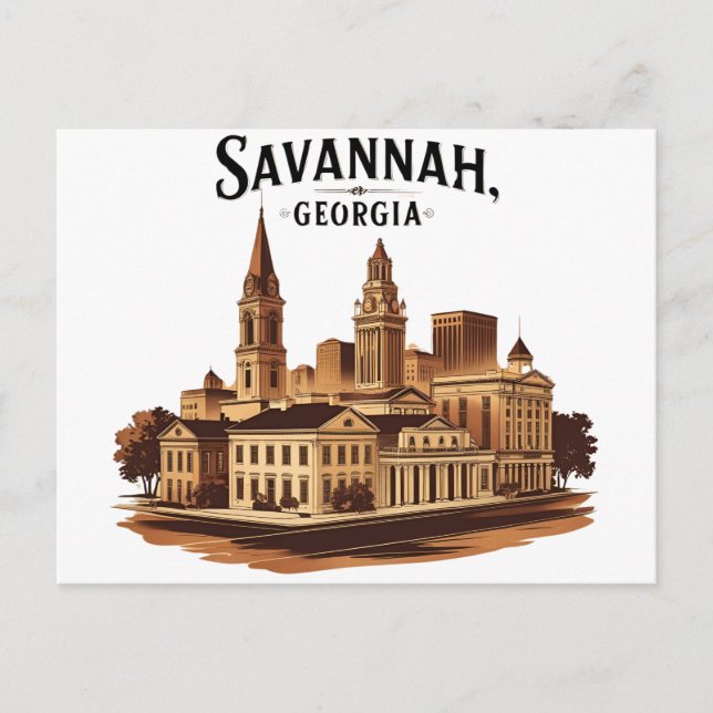 Savannah Georgia Vintag Skyline Postkarte (Vorderseite)