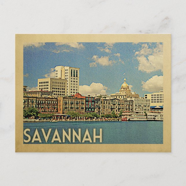 Savannah Georgia Vintage voyage de carte postale (Devant)