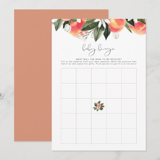 SAVANNAH Peach Baby Shower Bingo Game Einladung (Vorne/Hinten)