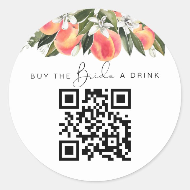 SAVANNAH Peach Kaufen Sie die Braut ein Getränk QR Runder Aufkleber (Vorderseite)
